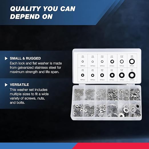 NEIKO 50400A Stainless Steel Lock and Flat Washer Assortment | 350 Piece Set | - Image 8
