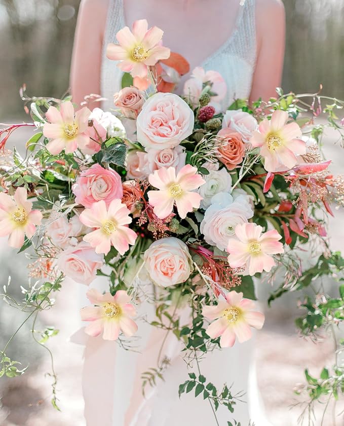 6PCS Cosmos Silk Flowers 24'' Fake Wild Flowers Light Pink Daisy Flowers - Image 6