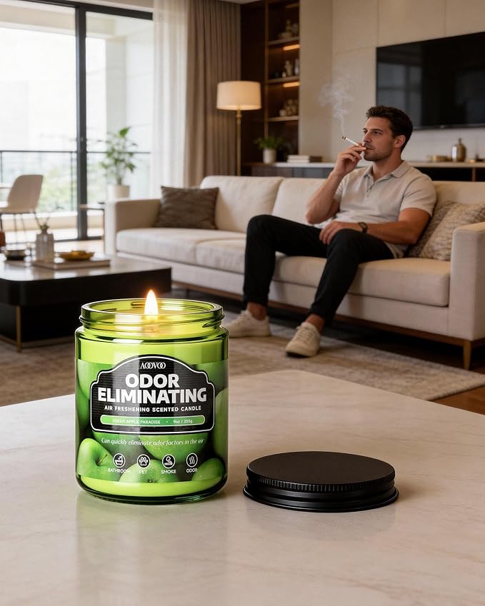 AOOVOO Green Apple 2 Pack Odor Eliminating Candle - 18 oz Soy Candles | - Image 8