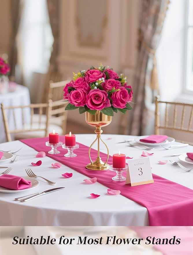 BLOSMON Hot Pink Flowers Artificial: 2 Pcs Fake Rose Balls Centerpieces | Faux - Image 5