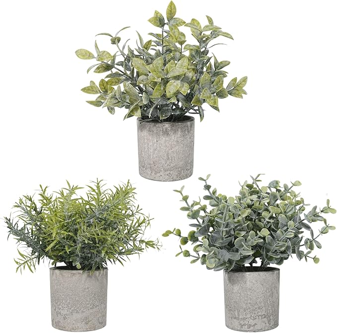 Velener Set of 3 Small Fake Plants Eucalyptus, Artificial Plants Indoor by Velener