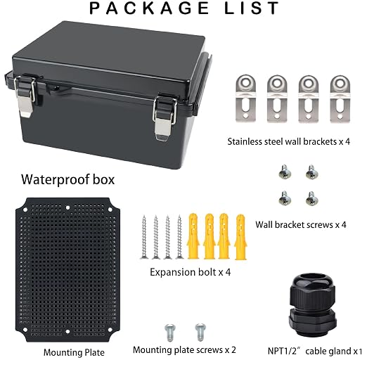Waterproof Electrical Box, IP67 Junction Box Stainless Steel Latch Hinged Black - Image 5