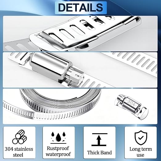 304 Stainless Steel Hose Clamp Assortment Kit, DIY 12FT Metal Strap + 8 - Image 4