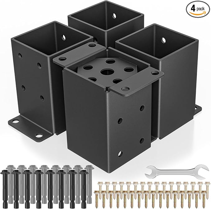 4 PCS Metal 4x4 Post Base, Inner Size 3.5"x3.5" Post Bracket | Heavy Duty by PGGP