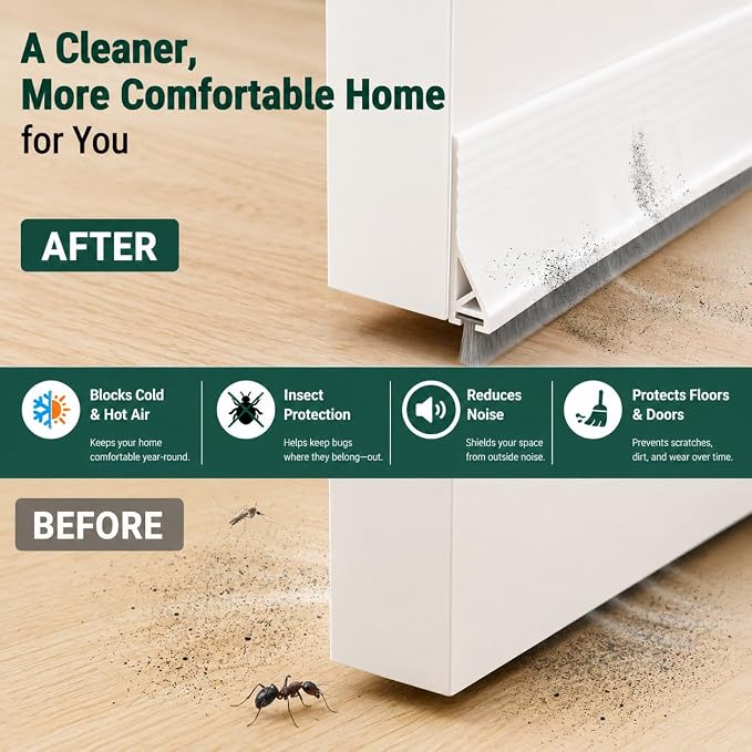 Door Draft Stopper with Brush, 1 Pack | Self Adhesive Weather Stripping - Image 7