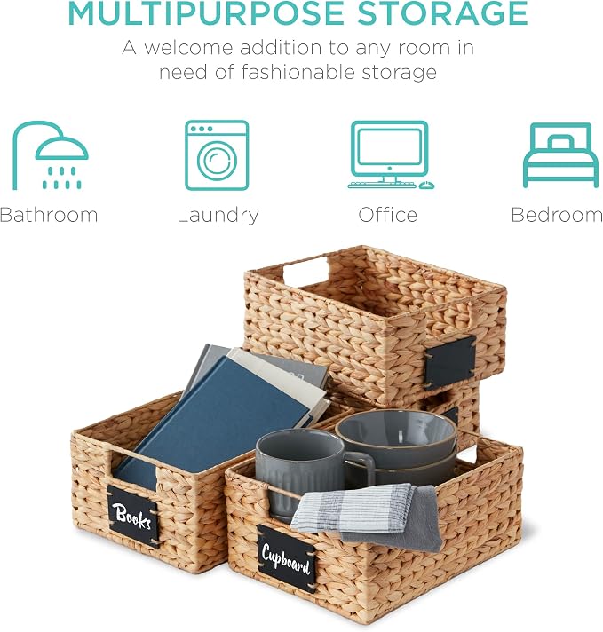 Best Choice Products Set of 4 9x12in Water Hyacinth Pantry Baskets, Woven - Image 6