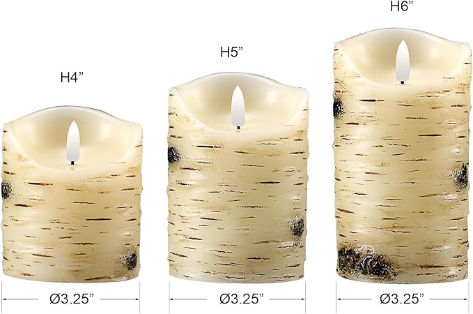 qinxiang Flameless Candles LED Candles Birch Bark Set of 3 Ivory Real Wax - Image 2