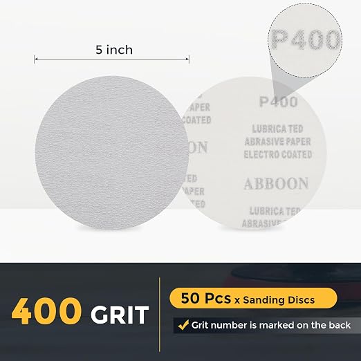 HARFINGTON 50 Pcs 5 Inch Sanding Disc 400 Grit White Aluminum Oxide | Hook and - Image 2