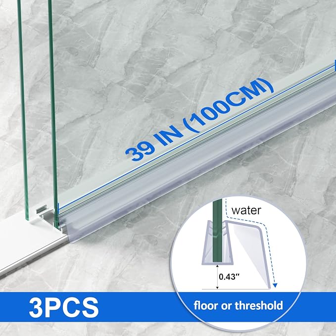 Yecaye 3 Pack 3/8" x 39" Sliding Shower Door Bottom Seal, Shower Door Sweep | - Image 3