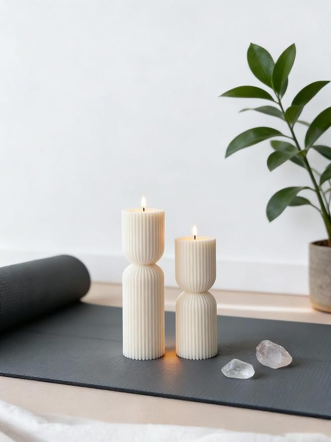 2 PCS Ribbed Pillar Candles Set, Soy Wax Scented Pillar Candles - Image 9