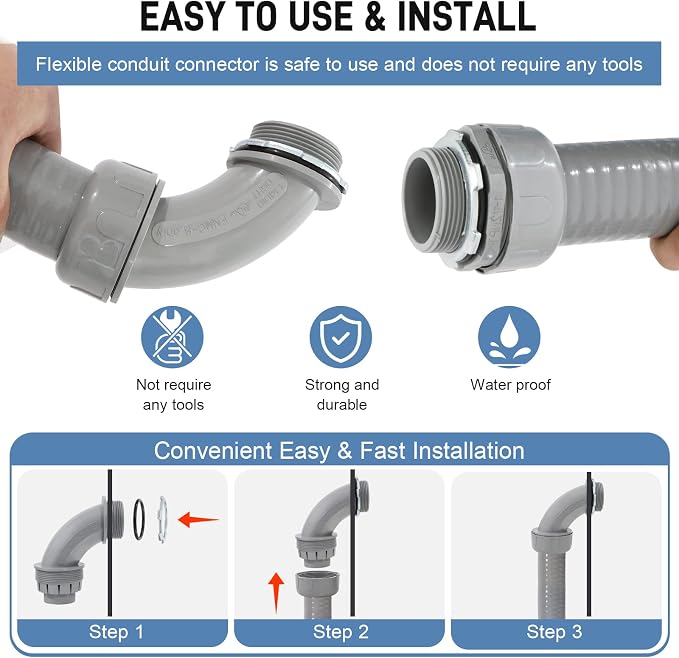 DWALE Liquid-Tight Conduit and Connector Kit, Flexible Non Metallic Liquid - Image 6