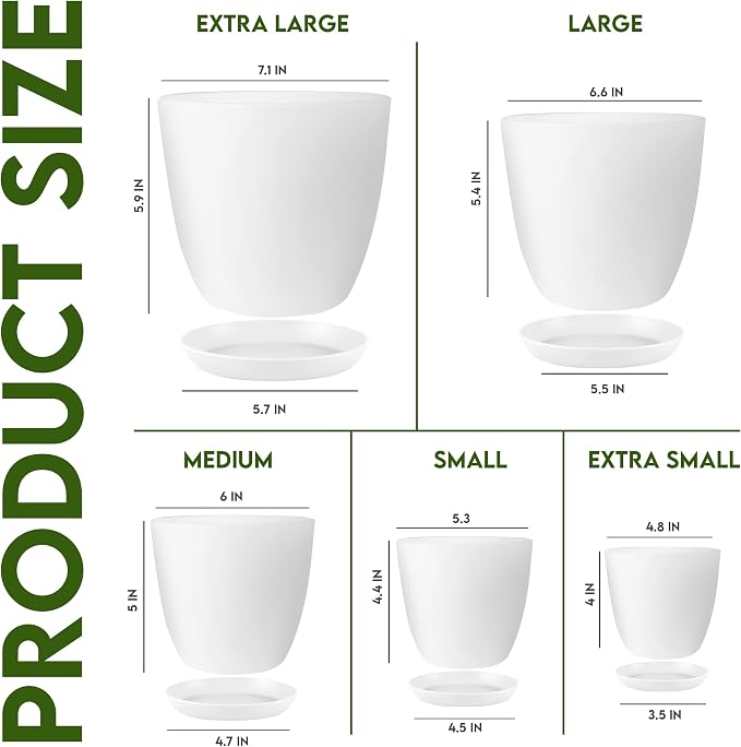Plant Pots Indoor with Drainage, 5 Pack Multi-Size Planters Set - Image 2