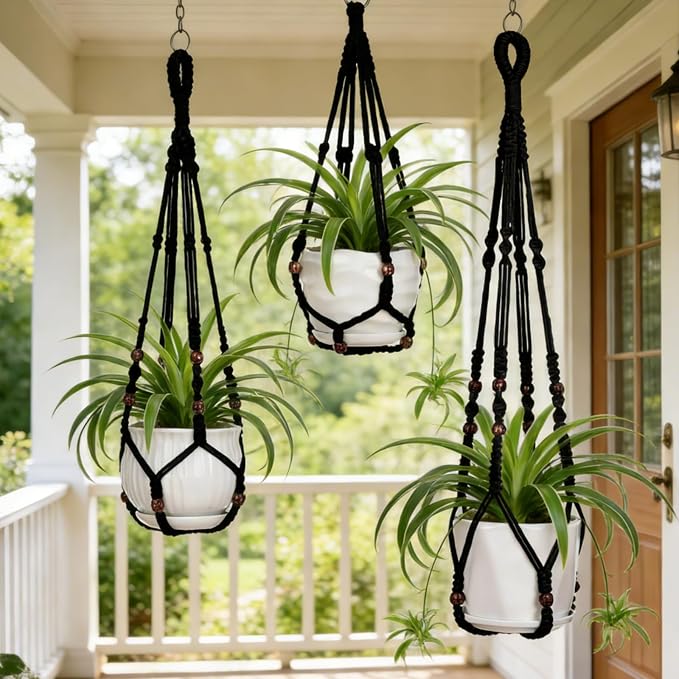 YIBOT Black Macrame Plant Hanger Indoor Hanging Planter Basket | Hanging Plant - Image 6