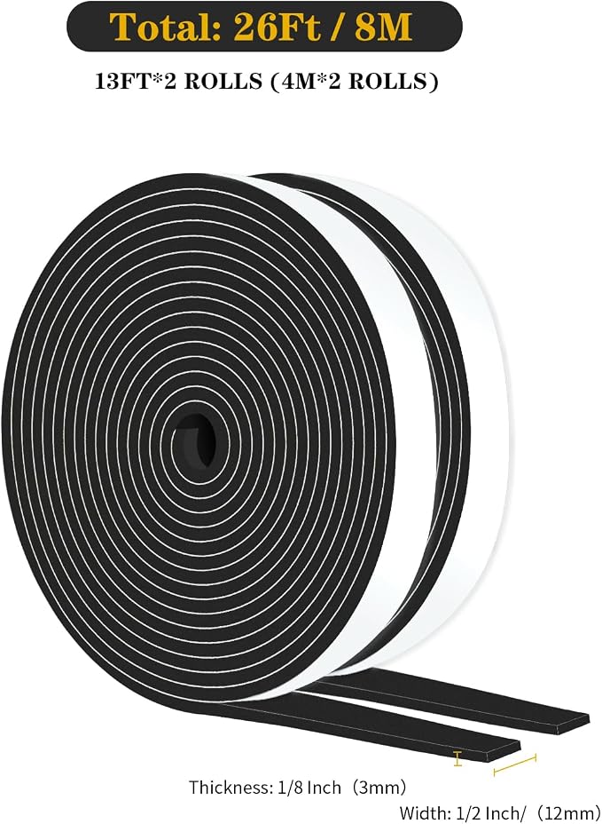 Weather Stripping, High Density CR, Strong Adhesive, 1/2 in x 1/8 in x 26Ft | - Image 2