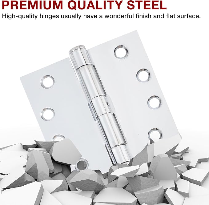 TDCHINGES Heavy Duty Door Hinges 4.5 Inch x 4 1/2" Polished Chrome Square | - Image 5
