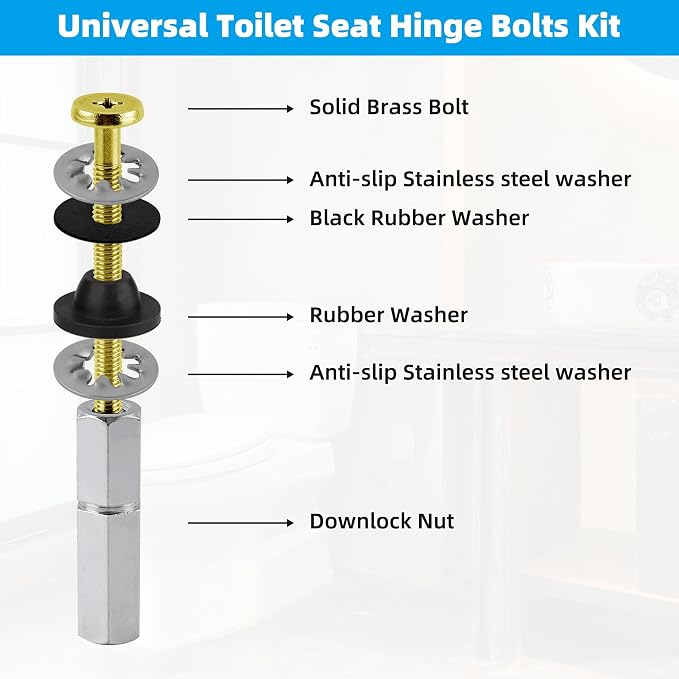 Hibbent 2 PCS Universal Toilet Seat Bolts Kit, Brass Bolts - Image 2