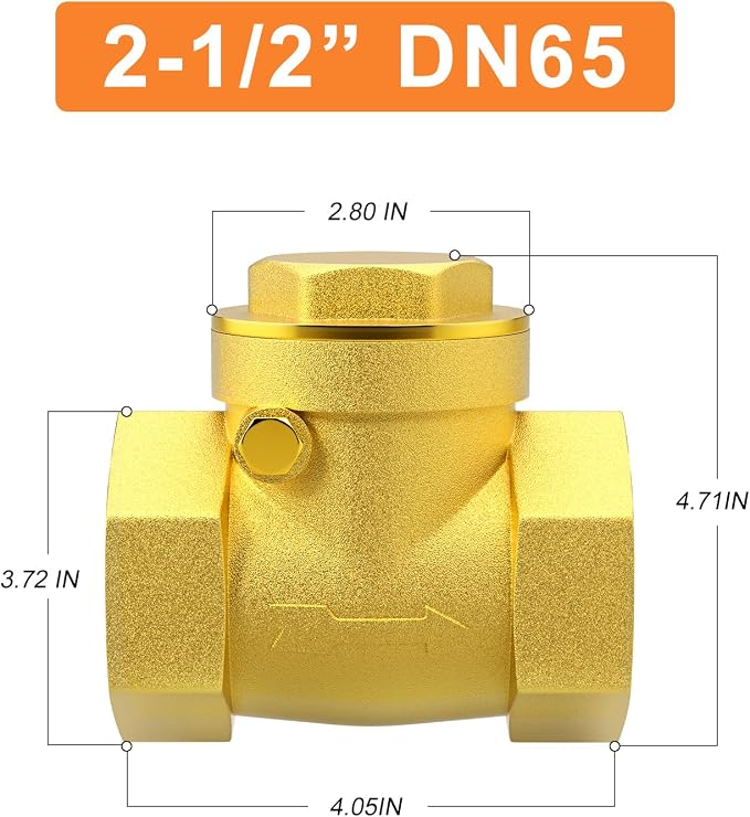 GASHER 1PC Swing Brass Check Valve DN65 2-1/2" Female Thread, Backflow - Image 2