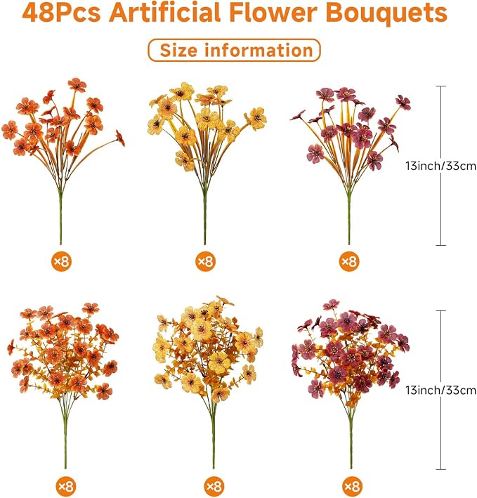 Alupssuc 48 Bundles Artificial Fall Flowers, UV Resistant Faux Mums Porch | - Image 2