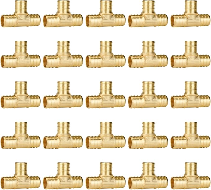 25-Pack 3/4 Inch PEX Tee Fittings | Brass by SUNGATOR