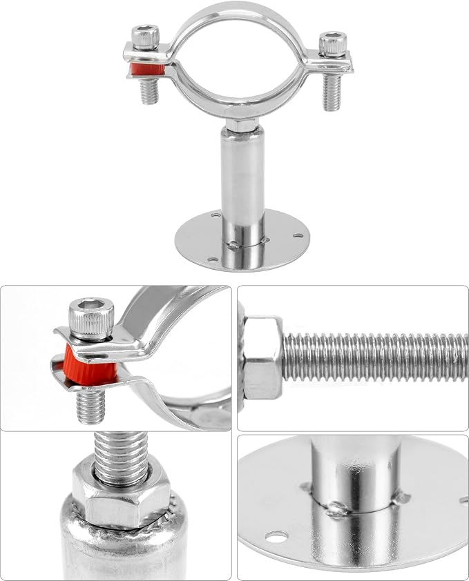 QWORK Adjustable 2" OD Pipe Wall & Ceiling Mount Support – Stainless Bracket - Image 5