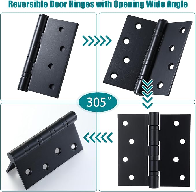 6 Pcs Black 4'' Ball Bearing Door Hinges, Square Corner | Stainless Steel - Image 6