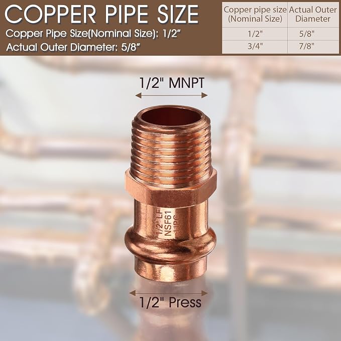 Copper Press Fittings 12pk, 1/2" Press x 1/2"NPT Copper Press Male Adapter | - Image 2