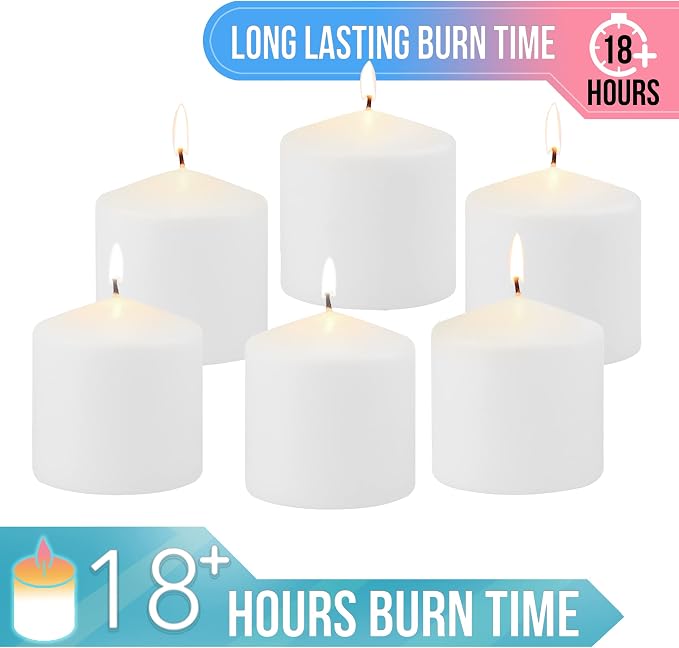 Stonebriar Unscented White Tall Pillar Candles, 18 Hour Burning Candle Pillars - Image 6
