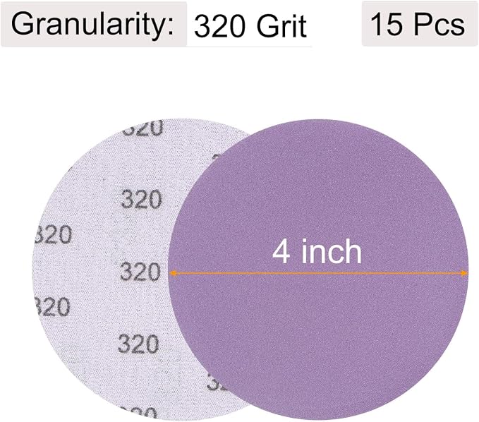 uxcell 15Pcs 4-Inch Purple Sanding Discs 320 Grits Hook and Loop Professional - Image 2