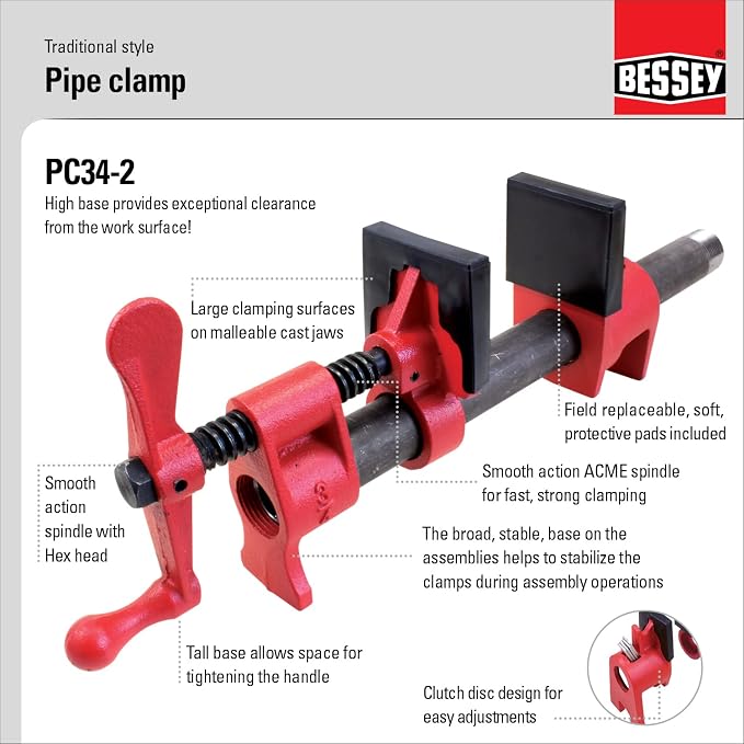 BESSEY PC34-2, 3/4 In. Traditional Style Pipe Clamps - Image 2