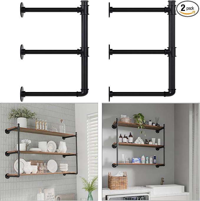 Industrial Wall Mount Pipe Shelf Brackets, Open Bookshelf Brackets by YCCO