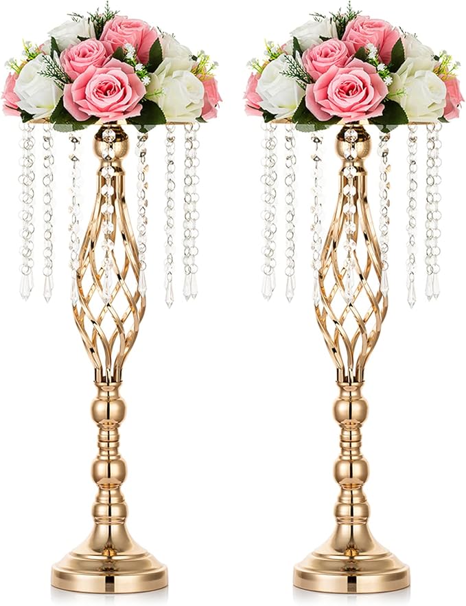 Nuptio 2 Pcs Crystal Flower Stand Wedding Centerpieces by Nuptio