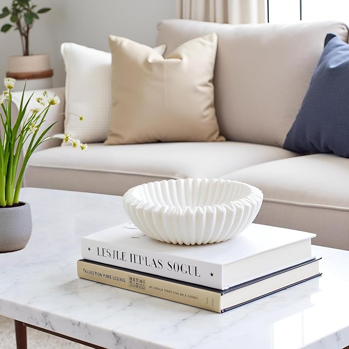 Braxio Decorative Bowl Modern Home Decor – Resin Ruffle Bowl Decorative Catchall by BRAXIO