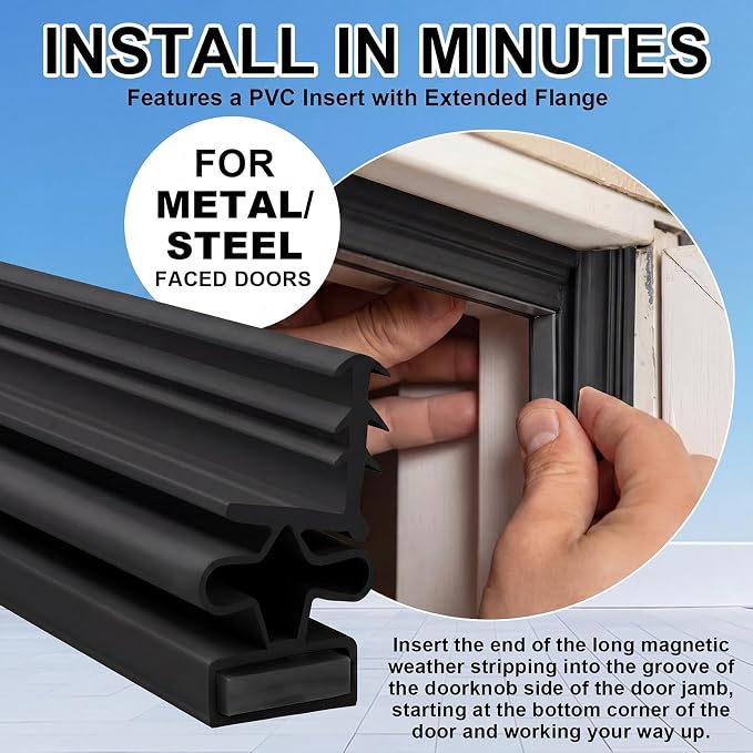 FoldTier 5 Pcs Magnetic Door Weather Stripping Kerf Seal Kit Vinyl, Top and - Image 6