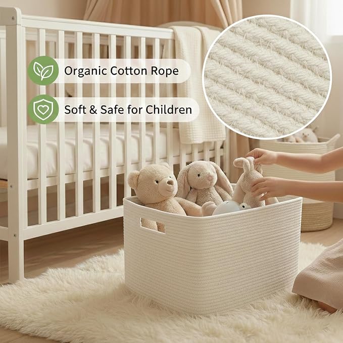 JMvicyroam 96L Large Woven Cotton Rope Blanket Basket, Freestanding - Image 4
