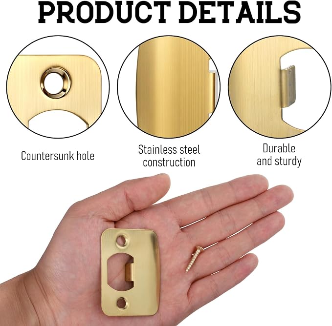 Gold Door Strike Plate, 5.7x4.5cm/2.25x1.77in Universal Strike Plates - Image 3