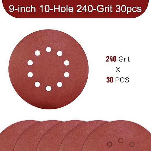 9 Inch 10 Holes Sanding Disc 240 Grit Drywall Sandpaper 30PCS - Image 2