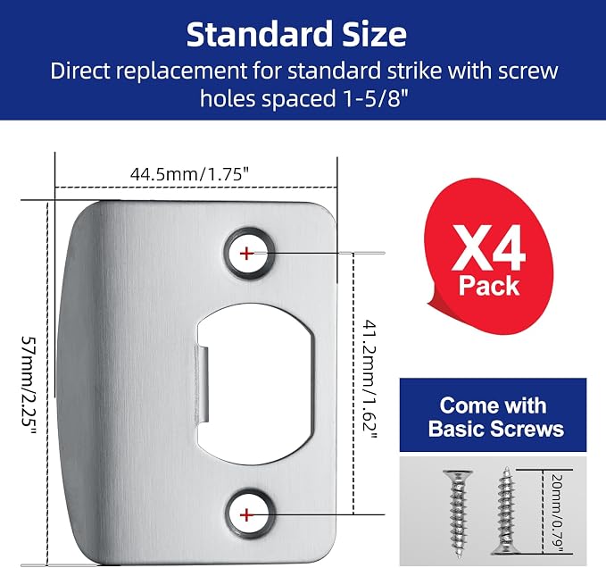 Standard Door Strike Plates 2-1/4"x1-3/4", Satin Nickel, 4 Pack | Edges Deburred - Image 2