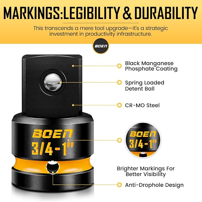 BOEN PRO 3/4"F to 1"M Impact Socket Adapter, Impact Driver Conversions - Image 5