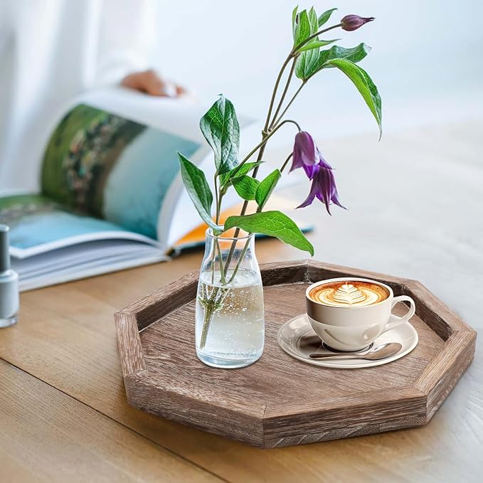 Rustic Candle Holder Plate Round Wooden Decorative Tray - Image 8