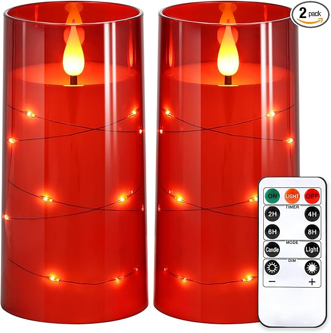 NURADA Flickering Flameless Candles: Built-in Star String Lights Battery by NURADA
