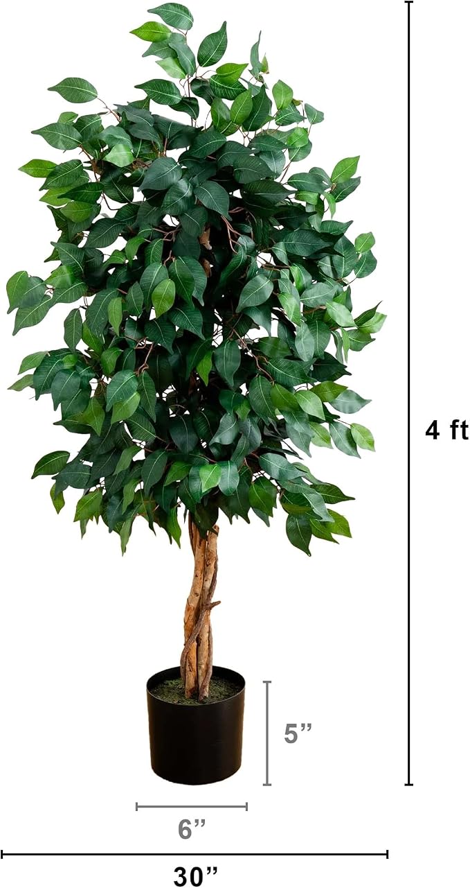 Nearly Natural 4 ft Artificial Triple Trunk Ficus Tree - Image 2