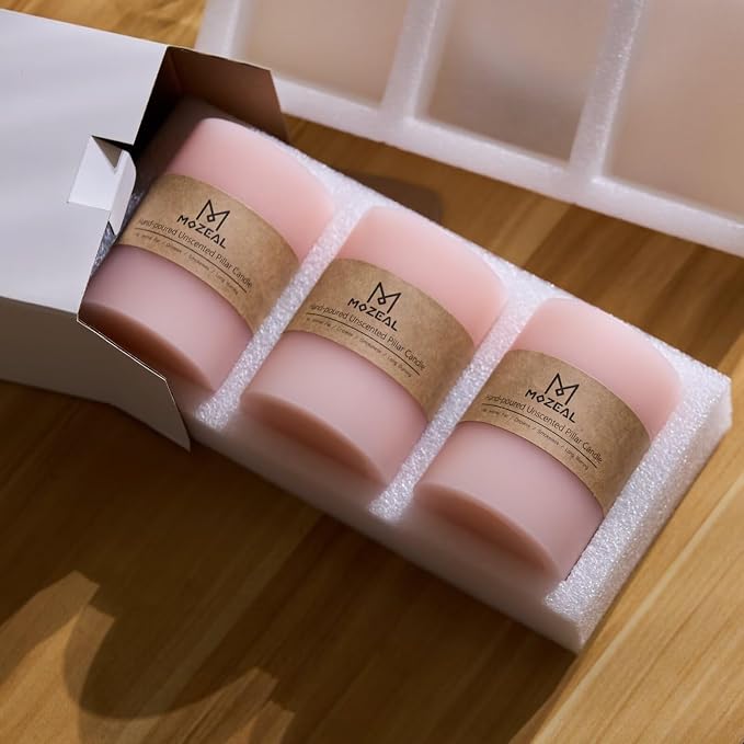 MOZEAL 3" x 8" Hand-Poured Unscented Large Candle, Smokeless Rustic Pillar - Image 5