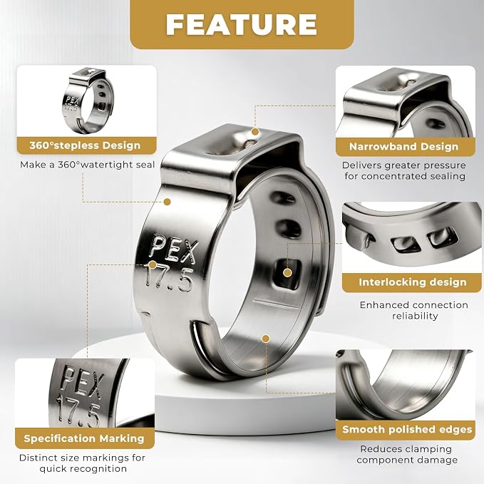 100 Pack 1/2 Inch PEX Cinch Clamps, 304 Stainless Steel PEX Crimp Rings - Image 4