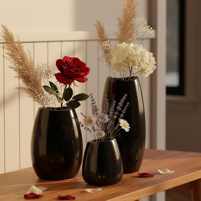 hjn Ceramic Vase Set of 3 Black Flower Vase - Image 5