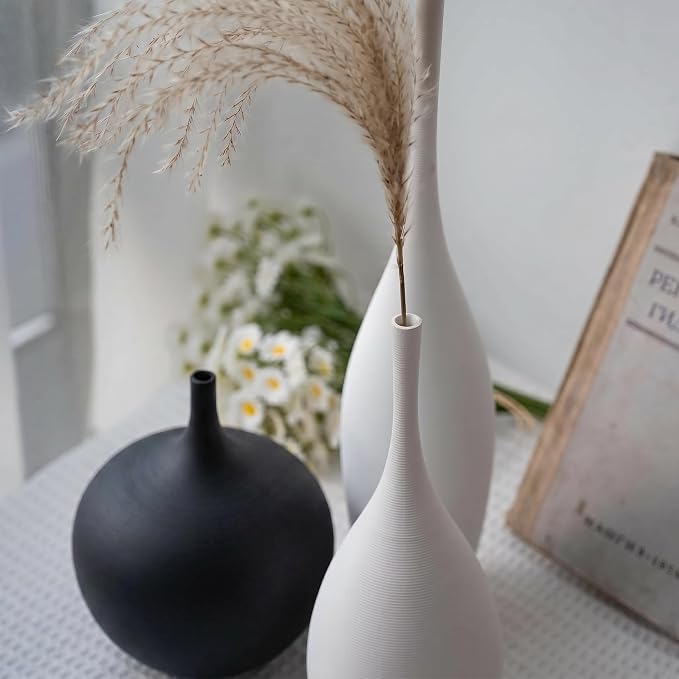 Relexome White Ceramic Vase Modern Wabi-Sabi Black Flower Vase Set of 3 - Image 7