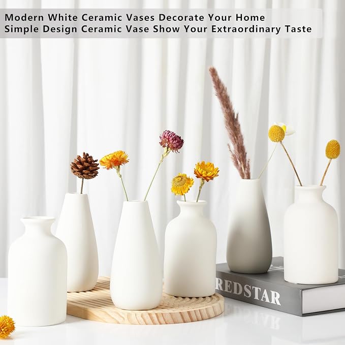 YANLING 6 Pcs White Vase Ceramic Vases - Image 5