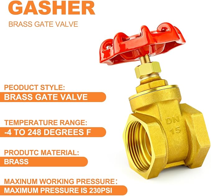 GASHER 1PCS 1/2 Inch Brass industrial Gate Valve, Heavy-duty Rotary Sluice Valve - Image 3