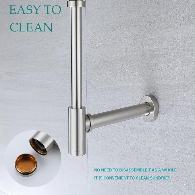 Brass Round Bottle P-Trap with Pop Up Drain Stopper with Overflow, 1 1/4 - Image 8
