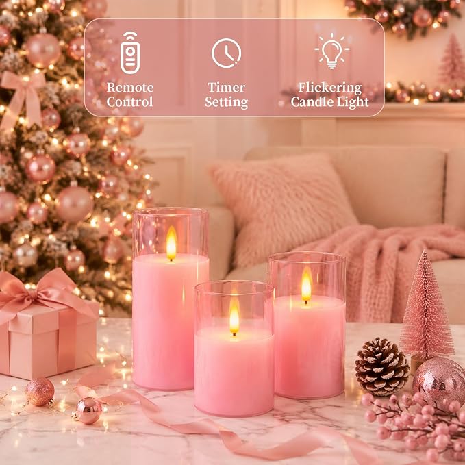 Amagic Pink Glass Flameless LED Candles Battery Operated - Image 3