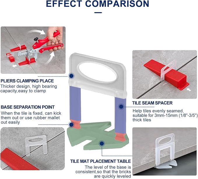 Tile Leveling System Clips 1/32" Tiles Leveler Spacers 1mm Tile Tools Set - Image 3